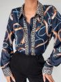 SHEIN BIZwear Women's Geometric Printed Long Sleeve Shirt