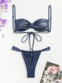 SHEIN Swim BAE Pleated & Knot Front Bikini Swimsuit