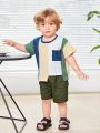 SHEIN Baby Boy Casual Patchwork Short Sleeve Top & Workwear Shorts Set