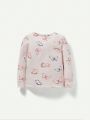 Cozy Cub Infant Girls' Colorful Butterfly Pattern Round Neck Long Sleeve Pullover Top And Footed Pants Pajama Set