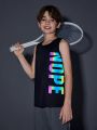 SHEIN Boys' Round Neck Letter Printed Fitted Sports Tank Top