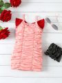 Baby Girl'S Ruffle Bowknot Decorated Cami Dress