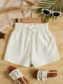 SHEIN Kids SUNSHNE Girls Knot Front Paperbag Waist Shorts