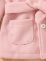 British Style Baby Girls' Suit, Hooded Lapel Belted Woolen Overcoat & Straight Flower Mesh Dress, Suitable For Cute Lady Elegant And Fashionable Autumn/Winter Season