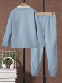 SHEIN Kids EVRYDAY Tween Boy 1pc Borg Collar Thermal Lined Jacket & 1pc Pants