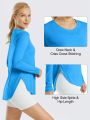 Women's Split Hem Sun Protection Long Sleeve T-shirt With Collar/blue