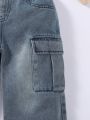 Young Girl Flap Pocket Side Wide Leg Jeans