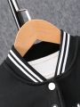 Tween Girl Letter Graphic Striped Trim Varsity Jacket & Sweatpants