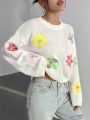 SHEIN Qutie Floral Pattern Drop Shoulder Sweater