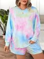 SHEIN Essnce Plus Tie Dye Drop Shoulder Tee & Shorts