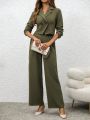 SHEIN Privé Women's Double-breasted Blazer And Pants Suit