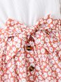 Young Girl Ditsy Floral Print Belted Dress