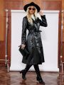 SHEIN Clasi Single Breasted Belted PU Leather Coat