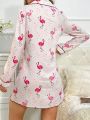 Flamingo Print Contrast Piping Nightdress