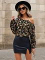 SHEIN Clasi Women'S Leopard Print Asymmetrical Collar Shirt