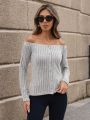 SHEIN Clasi Women'S Solid Color Ribbed Knit Off Shoulder T-Shirt