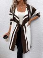 SHEIN Essnce Striped Pattern Waterfall Collar Open Front Cardigan