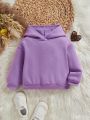 Baby Girls' Hooded Letter & Cartoon Patterned Casual Long Sleeve Sweatshirt, Suitable For Autumn & Winter