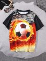 SHEIN Boys' Loose Fit Sporty Round Neck Printed Short Sleeve T-Shirt