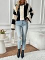 SHEIN Essnce Two Tone Cable Knit Drop Shoulder Sweater