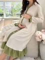 Maternity Color Block Ruffle Hem Sleep Shirt