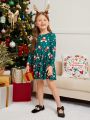 SHEIN Kids EVRYDAY Young Girl 1pc Christmas Print A-line Dress