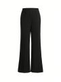 SHEIN Kids HYPEME Tween Girls' Fashionable Street Style Solid Color Knit Wrap Top And Long Pants Set