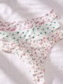 Women's Comfortable Printed Thongs With Floral Patterns (5pcs/set)