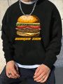 Men's Plus Size Hamburger & Letter Print Round Neck Long Sleeve Sweatshirt