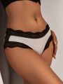 SHEIN Color Block Bowknot Decor Hollow Out Lace Patchwork Triangle Panties