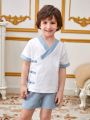 Toddler Boys' Chinese Style Short Sleeve Top With Frog Button And Shorts Casual Outfit