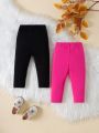 SHEIN 2pcs/Set Baby Girl Casual Geometric & Heart Pattern Printed Brim Pants For Outdoor Outfits In Spring & Summer