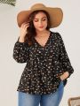 SHEIN VCAY Plus Size Lantern Sleeve Shirt With Small Floral Print