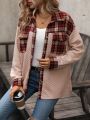 Contrast Plaid Print Drop Shoulder Flap Pocket Coat