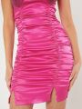 PRIVATE Heart Sequin Bust Ruched Satin Dress