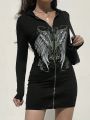 Women'S Wing Printed Zipper Front Hooded Dress