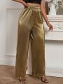 SHEIN BAE Gold-Colored Full Pleated Loose Pants