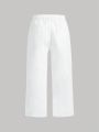 SHEIN Young Girls' Spring New White Distressed Straight Leg Jeans