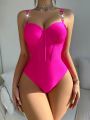 SHEIN Swim BAE Solid Color Round Ring Detail One Piece Swimsuit