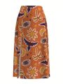 Dany Xavier Women's Sun Moon Eyes Coconut Tree Bird Print Skirt