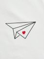 SHEIN Men's Love Heart & Paper Airplane Printed Short Sleeve T-Shirt And Shorts Set