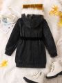 Young Girl Fuzzy Trim Belted Dress