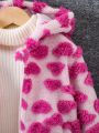 SHEIN Kids EVRYDAY Young Girl Heart Pattern Hooded Teddy Coat Without Sweater