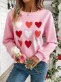 Heart Pattern Print Long Sleeve Sweatshirt