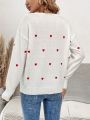 SHEIN Frenchy Heart Shaped Pattern Drop Shoulder Sweater