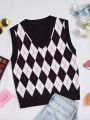 SHEIN Qutie Argyle Pattern Sweater Vest