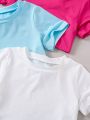 SHEIN Kids CHARMNG Young Girl 4pcs Short Sleeve T-Shirt Set