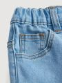 SHEIN Young Girls' New Light Blue Washed Distressed Foot-Mouthed Stretch Slim Fit Fashionable Denim Skinny Jeans