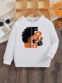 Young Girl Letter & Figure Graphic Sweatshirt