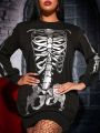 SHEIN SXY Skeleton Print Sweatshirt Dress